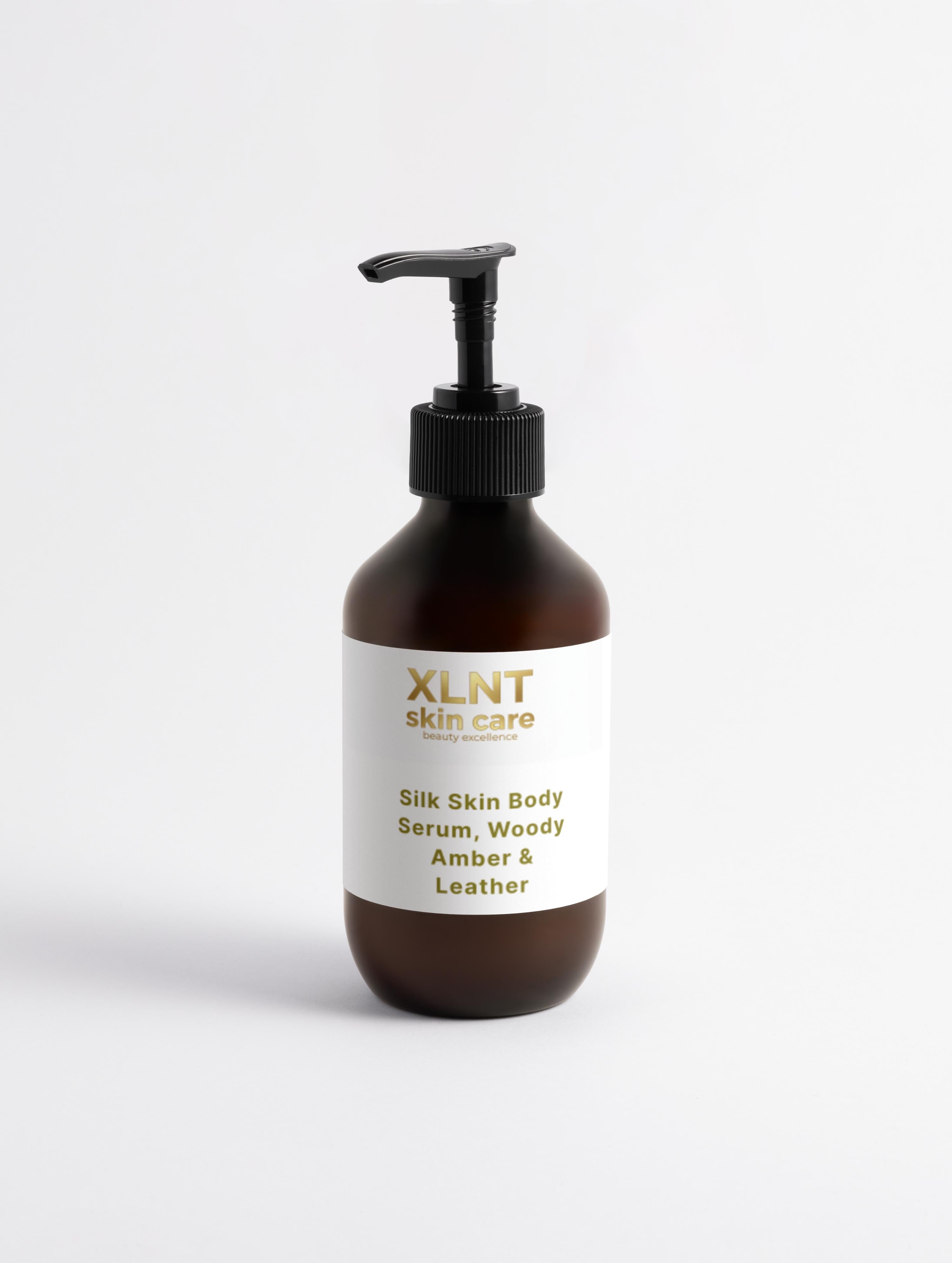 XLNT Silk Skin Body Serum, Woody Amber & Leather