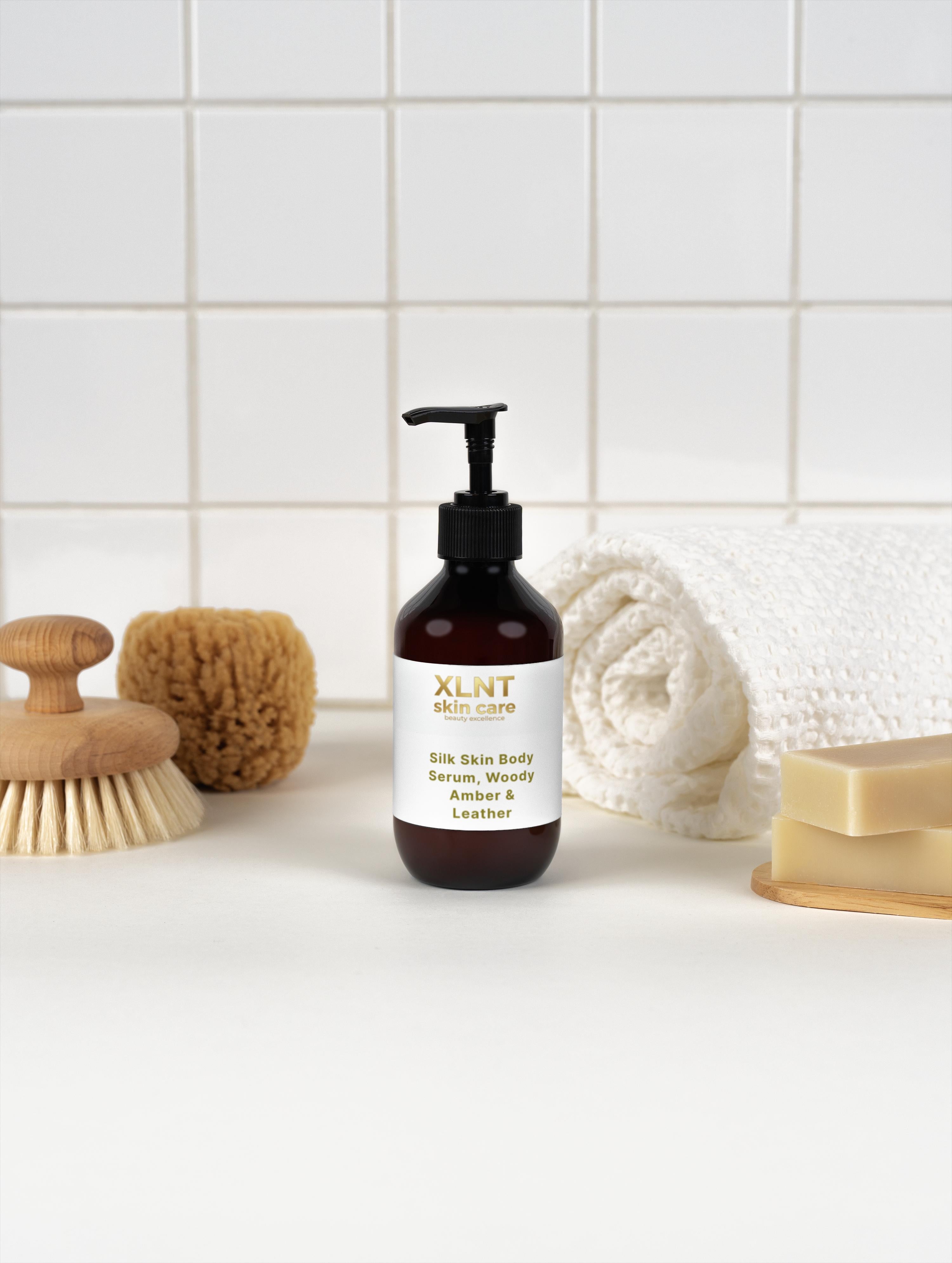 XLNT Silk Skin Body Serum, Woody Amber & Leather