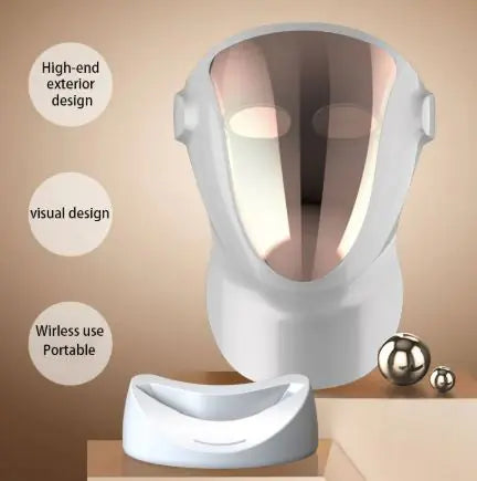 LED Color Light Visual Facial Mask with Charging Base &amp; Magnetic Neckpiece