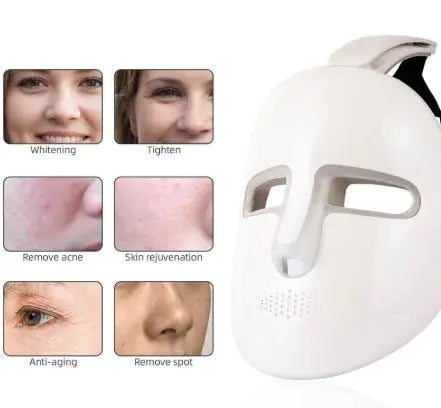 LED Color Light Visual Facial Mask with Charging Base &amp; Magnetic Neckpiece