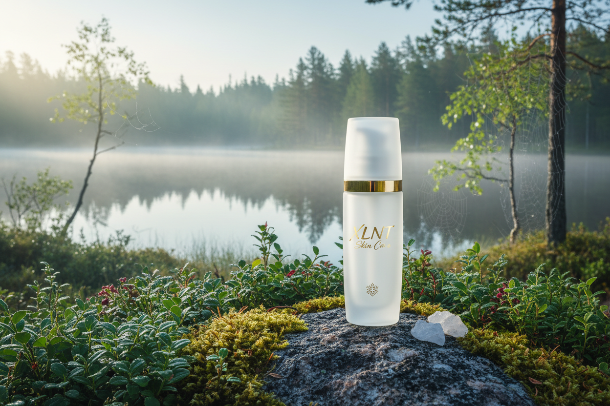 XLNT Skin Care bottle in Swedish nature